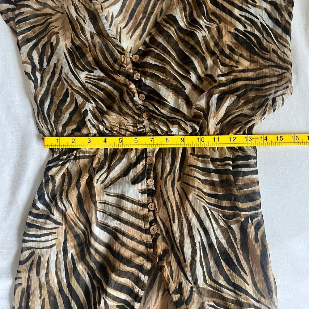 Kendall + Kylie Tiger Print Maxi Dress Brown Black Button Front KKDD-30111 Large